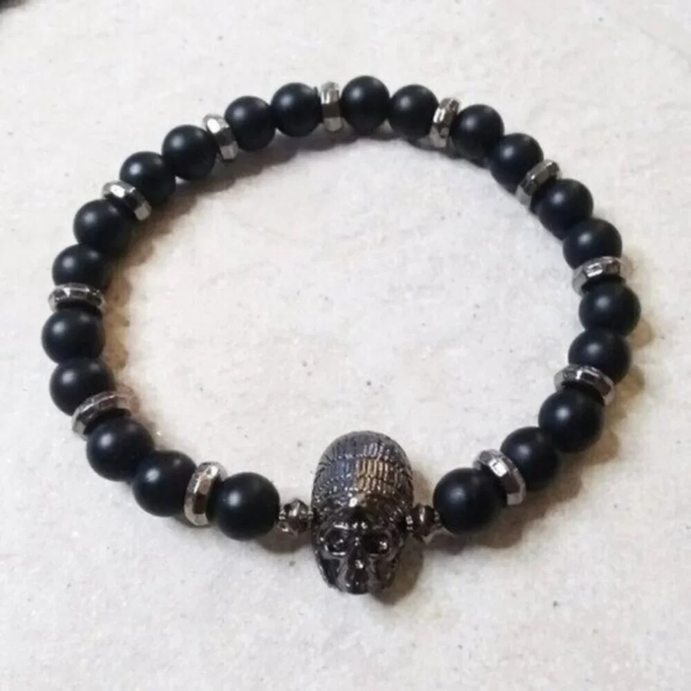 Indian Chief Headdress Skull Men's Bracelet ~ Warrior Native Biker Gamer Wraith